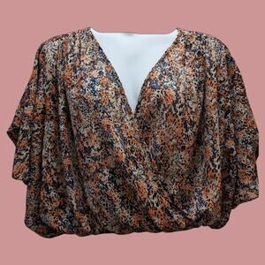 Sheer Organza Short Waisted Crossover Blouse with Short Sleeves by Love Soup